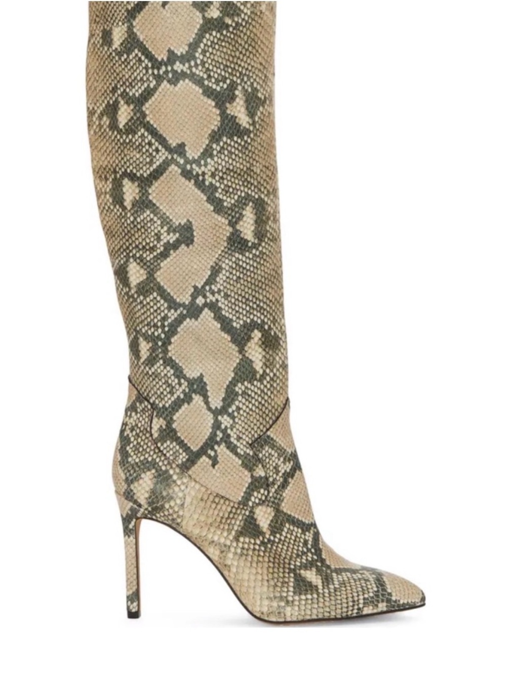 NWOT Vince Camuto Beige and Black Snakeskin Knee-High Heeled Boots